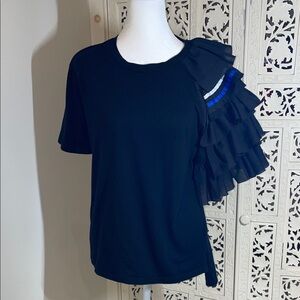 WOMEN'S black RUFFLE SLEEVE TOP